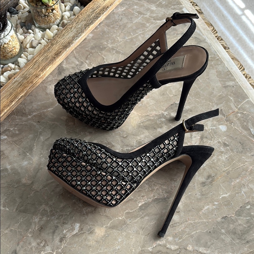 Valentino Black Mesh Stiletto Heels